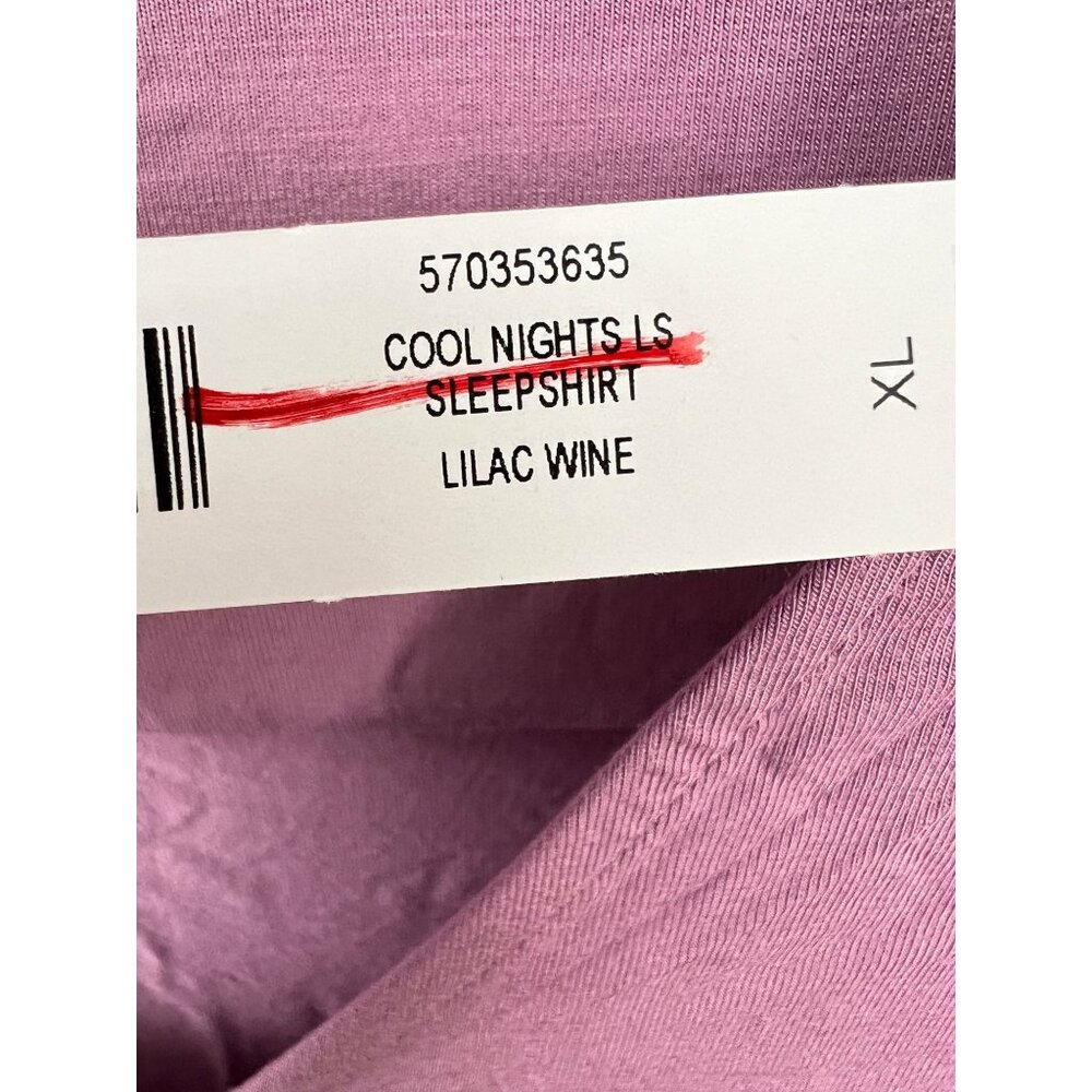 Soma Cool Nights Long Sleeve Sleep Shirt XL Lilac Wine V Neck Pocket - Picture 3 of 7